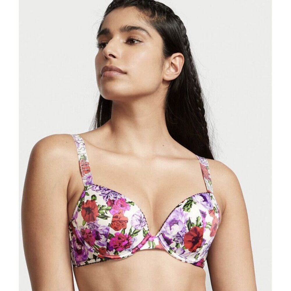 Victoria's Secret Very Sexy Push Up Shine Strap‎ Bra Sz 38D Floral
